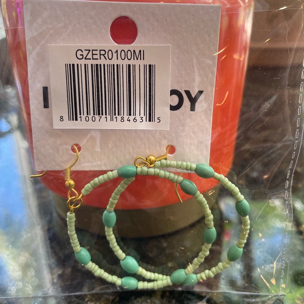 Ink + Alloy Green and Gold Beaded Hoop Earrings